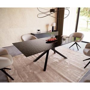 Jídelní stůl Edge 180-220x100 reliéfní sklo kouřové černé 3D obraz