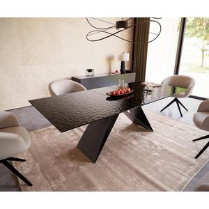 Jídelní stůl Edge 180-220x100 reliéfní sklo kouřové černé 3D obraz