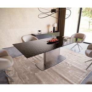 Jídelní stůl Edge 180-220x100 reliéfní sklo kouřové černé 3D obraz