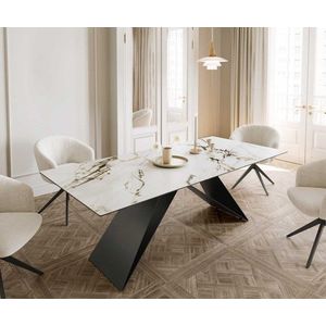 Jídelní stůl Edge 180-220x100 keramika Calacatta Luxe bílo obraz