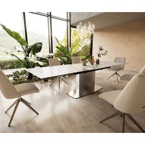Jídelní stůl Edge 200-300x100 keramika Calacatta Luxe bílo obraz