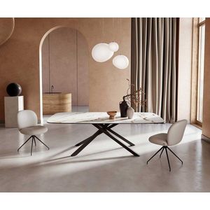 Jídelní stůl Edge oválný 240x120 keramika Calacatta Luxe bílo obraz
