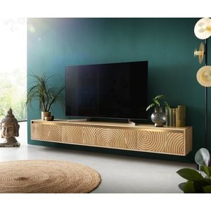 TV stolek Budaya mango přírodní 220 cm 4 dvířka závěsné obraz