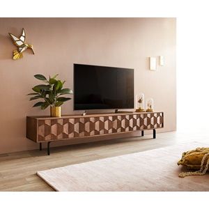 TV stolek Fevo 200 cm akácie hnědá 4 dvířka podnož ve tvaru "L" obraz