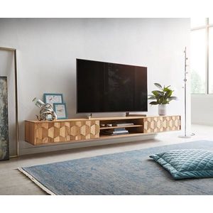 TV stolek Fevo 240 cm akácie přírodní 4 dvířka závěsné obraz