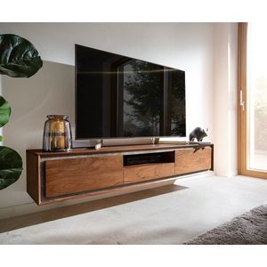 TV stolek Stonegrace 175 cm akácie hnědá kamenina 2 dvířka 1 obraz