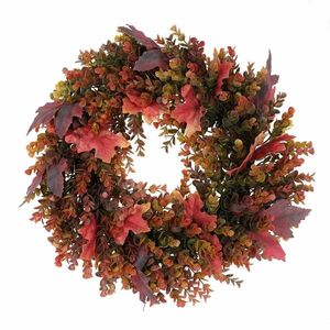 Podzimní věnec umělý Eucalyptus a javorové listy, pr. 50 cm, červeno-zelená obraz