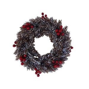 Plastový věnec ojíněný šišky a červené bobule, d. 26 cm obraz