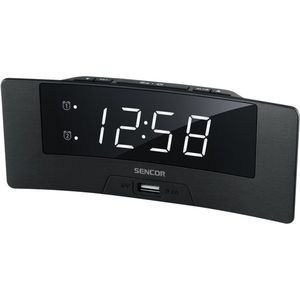 Sencor SDC 4912 WH hodiny s budíkem a USB nabíječkou, černá obraz