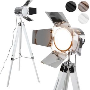 Jago 79144 JAGO Stojací lampa s dřevěnou trojnožkou, bílá matná obraz