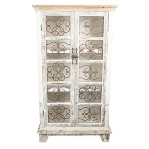Krémová vintage skříň s odřením a kovovými ornamenty - 74*37*131 cm 5H0401 obraz