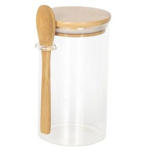 Skleněná dóza s dřevěným víkem a lžičkou Bois – Ø 8*15 cm 6GL2421L obraz