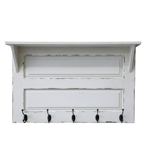 Krémový antik nástěnný věšák s poličkou a 5-ti háčky - 81*13*51 cm 41063719 (41637-19) obraz
