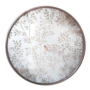 Měděné antik kulaté vintage zrcadlo s ptáčkem na větvičkách - Ø 80*3 cm 52S314 obraz