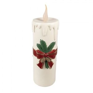 Bílá vánoční svíčka s vínovou mašlí Led Candle - 18*20*56 cm / 3*AA 6PR4237 obraz