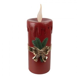 Vínová vánoční svíčka se zlatou mašlí Led Candle - 17*18*44 cm / 3*AA 6PR4238 obraz