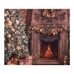 Vánoční látkové pozadí s hořícím krbem Christmas Wall Cloth - 180*1*210 cm 6WK0038 obraz
