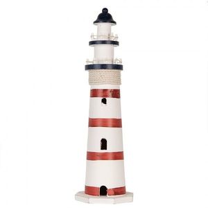 Bílo-červená dřevěná dekorace maják Lighthouse Nautic - Ø 15*48 cm 6H2411 obraz
