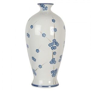 Bílá keramická váza s modrými kvítky Blue Flowers - Ø 21*42 cm 6CE2086 obraz
