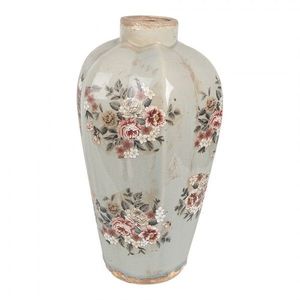 Zelená keramická dekorační váza s květy Floria L - Ø 24*40 cm 6CE1970L obraz