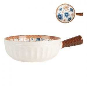 Bílá keramická miska s modrými květy a rukojetí - 22*16*6 cm / 500 ml 6CE2171 obraz