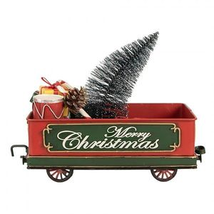 Červený retro model vagón s dárky a stromkem Christmas - 31*15*25 cm 6Y5872 obraz
