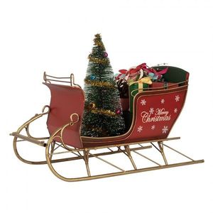 Červená dekorace sáně s dárky a stromkem Merry Christmas - 30*15*22 cm 6Y5870 obraz