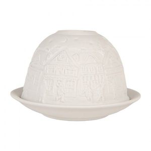 Bílý porcelánový svícen na čajovou svíčku s domky Paollo - Ø 12*8 cm 6CE2212 obraz