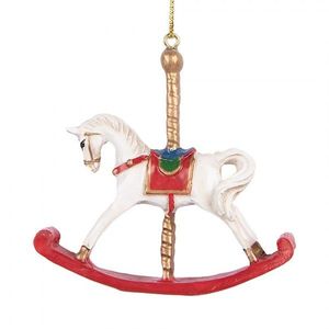 Bílo-červená závěsná dekorace houpací koník - 8*2*7 cm 6PR5413 obraz