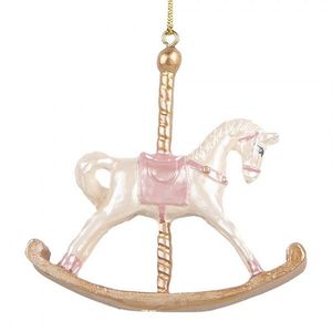 Bílo-zlatá závěsná dekorace houpací koník - 8*2*7 cm 6PR5412 obraz