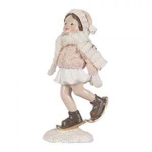 Růžová dekorace figurka děvčátko na lyžičkách - 4*3*10 cm 6PR5372 obraz