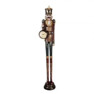 Vínová vánoční dekorace Louskáček s hodinami - 10*10*66 cm 5PR0173 obraz