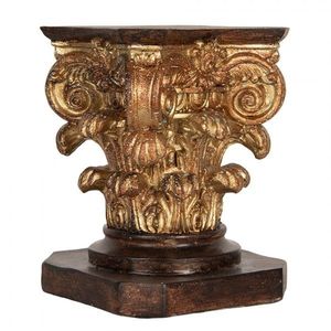 Hnědo-zlatý dekorační podstavec pod květiny s ornamenty - 12*12*16 cm 6PR5581 obraz