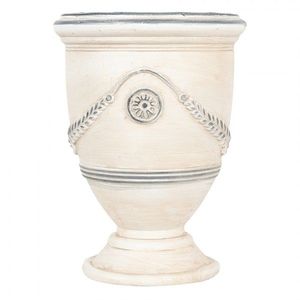 Béžový antik květináč/ váza zdobený listy Brocante - Ø 23*31 cm 6MG0121 obraz