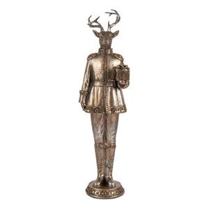 Zlatá antik dekorace jelen Deer v obleku s dárkem - 11*10*38 cm 6PR5519 obraz