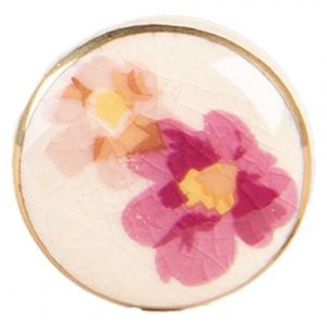 Béžová keramická knopka s růžovými květy - Ø 3*3 cm / S3 cm 66277 obraz