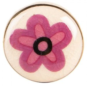 Béžová keramická knopka s růžovým květem - Ø 3*3 cm / S3 cm 66276 obraz