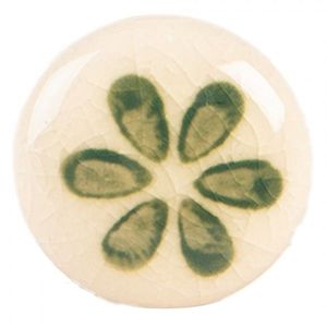 Béžová keramická knopka se zeleným květem - Ø 3*3 cm / S3 cm 66275GR obraz