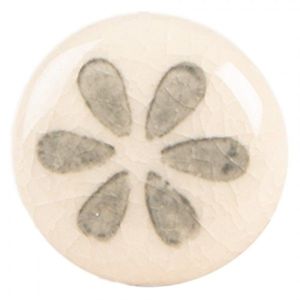 Béžová keramická knopka se šedým květem - Ø 3*3 cm / S3 cm 66275G obraz