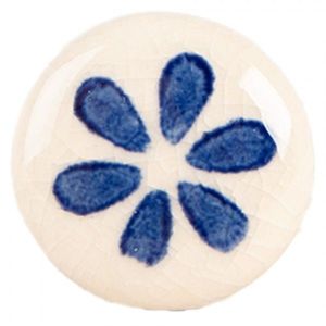 Béžová keramická knopka s modrým květem - Ø 3*3 cm / S3 cm 66275BL obraz