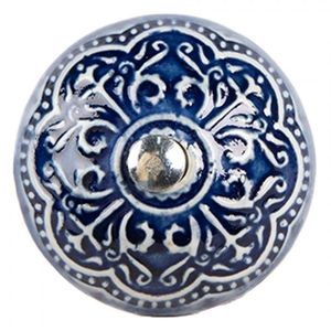 Modrá keramická knopka s ornamenty - Ø 4*3 cm / S3 cm 66272 obraz