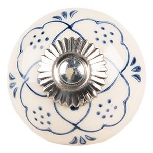 Béžová keramická knopka s modrým dekorem - Ø 4*3 cm / S3 cm 66270 obraz