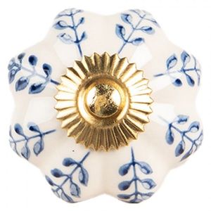 Béžová keramická knopka květina s modrými listy - Ø 4*3 cm / S3 cm 66269 obraz