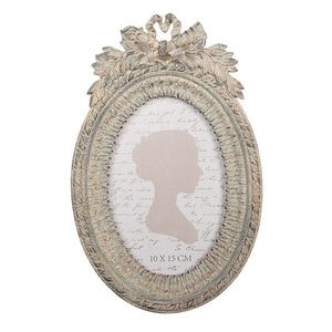 Béžový oválný fotorámeček s listy a zlatou patinou - 15*3*23 cm / 10*15 cm 2F1333 obraz