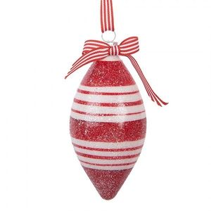 Červenobílá pruhovaná skleněná ozdoba špičatá baňka - Ø 6*12 cm 6GL5181 obraz