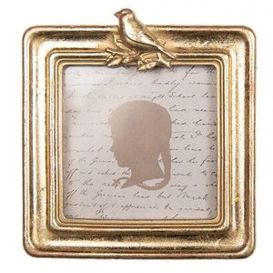 Zlatý malý čtvercový fotorámeček s ptáčkem - 10*2*11cm / 8*8 cm 2F1328 obraz