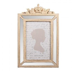 Béžovo-zlatý fotorámeček s korunkou a zrcátky - 15*2*23 cm/ 10*15 cm 2F1324 obraz