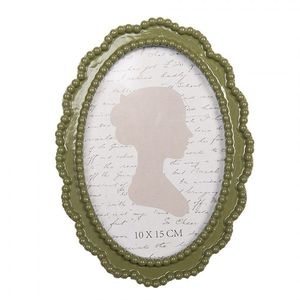 Zelený oválný fotorámeček s perličkami - 13*2*18 cm / 10*15 cm 2F1315 obraz