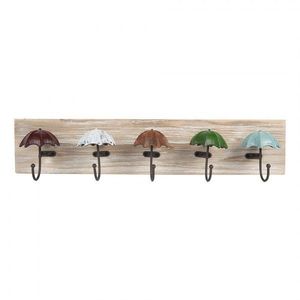 Dřevěný nástěnný věšák s 5ti háčky s deštníky Umbrella - 60*10*12 cm 66264 obraz