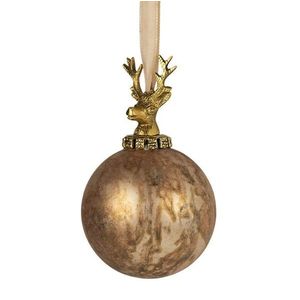 Hnědá antik skleněná vánoční koule s jelenem Deer - Ø 12*19 cm GWDBHAB12 obraz
